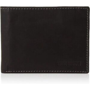 Men's Black Attached Flip Pockets Genuine Leather Wallet Card Extra Capacity